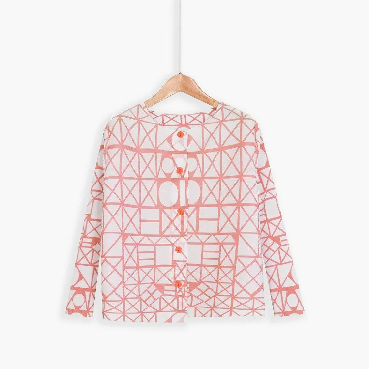 

2019 Miyake folds spring new style color matching print tops versatile loose comfortable pleats coat free