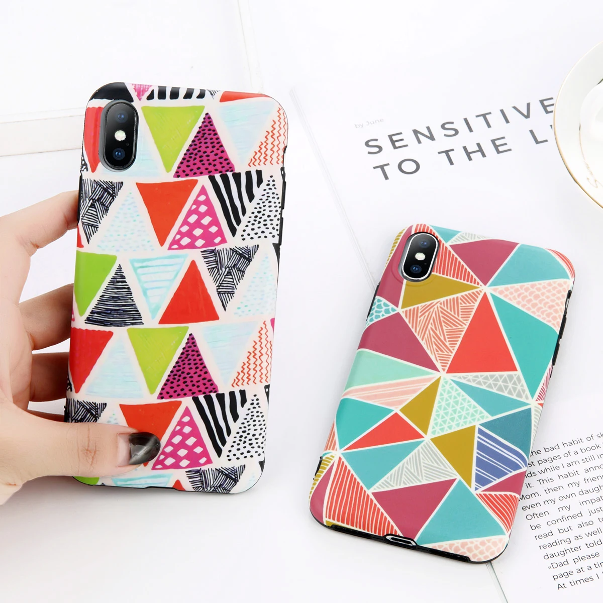 

KJOEW Simple Cute Pattern Shell Speckle Stripe Triangle Graffiti Back Cover Cartoon Case For iPhone X 6 6S 7 8 Plus Funda Capa