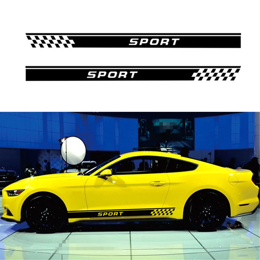 

2Pcs Car Sticker Both Side Body Vinyl Decal Sports Racing Race Car Long Stripe Decals