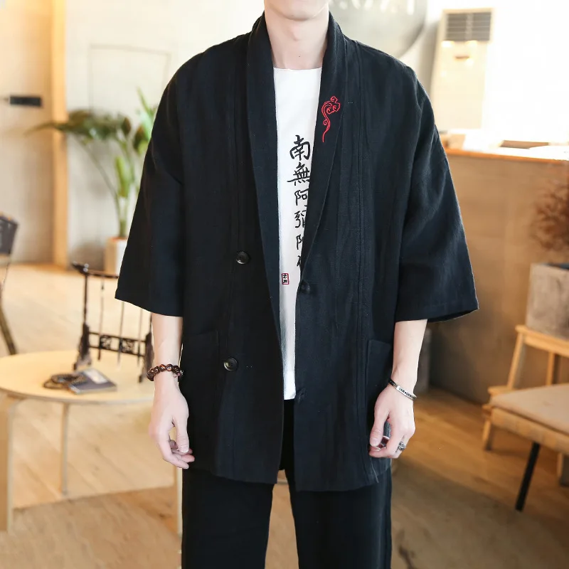 2019 Embroidery Kimono Jacket Man Chinese Windbreaker Streetwear Shirt Coat Linen Cardigan Jackets Coat Summer Plus Size 5xl 2019 Embroidery Kimono Jacket Man Chinese Windbreaker Streetwear Shirt Coat Linen Cardigan Jackets Coat Summer Plus Size 5xl