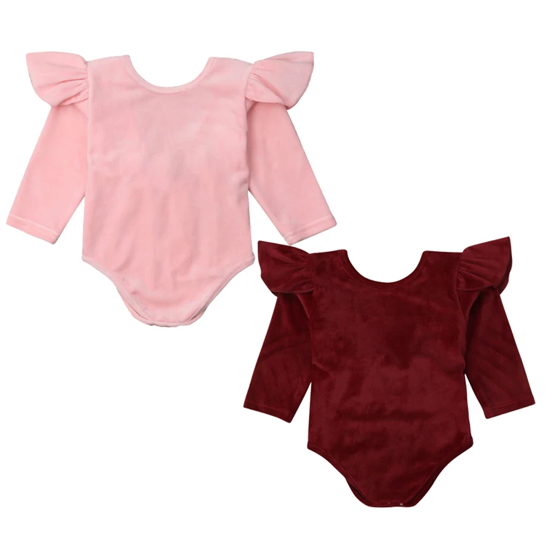 

Cute Newborn Baby Girl Ruffles Long Sleeve Solid Color Back Bowknot Princess Girls Romper Jumpsuit Playsuit Outfits Baby Clothes