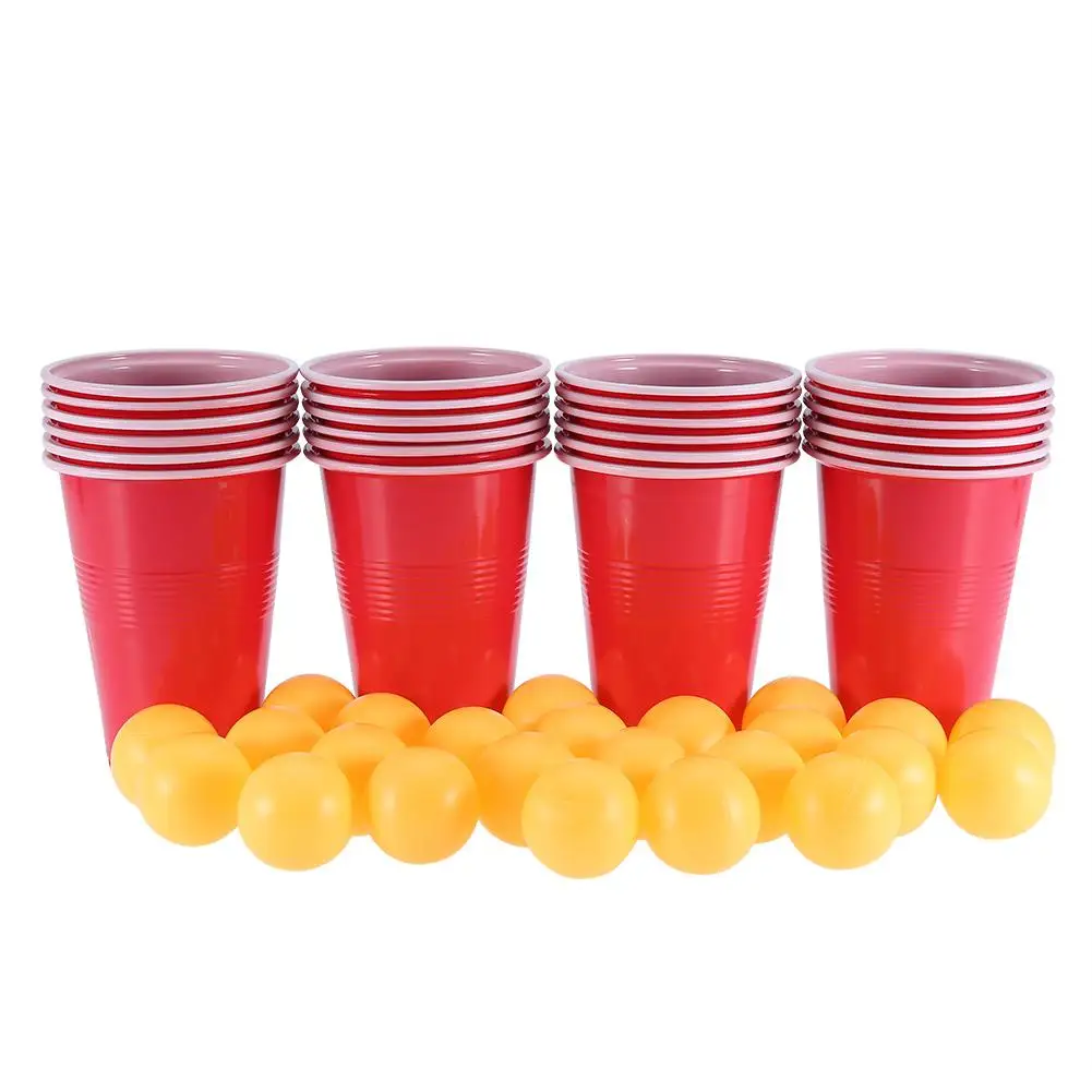 Beer Pong Set Include 24 Red Cups and Pong Balls Game Toy for Parties