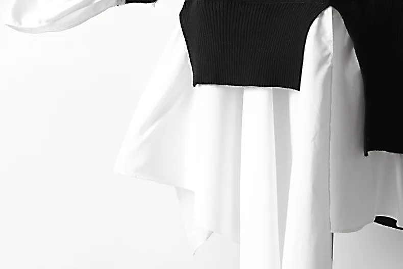 [EAM] новое осенне-зимнее платье с высоким воротником и длинным рукавом, черное плиссированное платье с неровным вязаным швом, Женская мода TideJO003