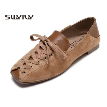 

SWYIVY Women Loafers Ballet Flats Square Toe 2019 New Chic Shoes Women Black Flats Ladies Casual Shoes Soft Women's Ballerina