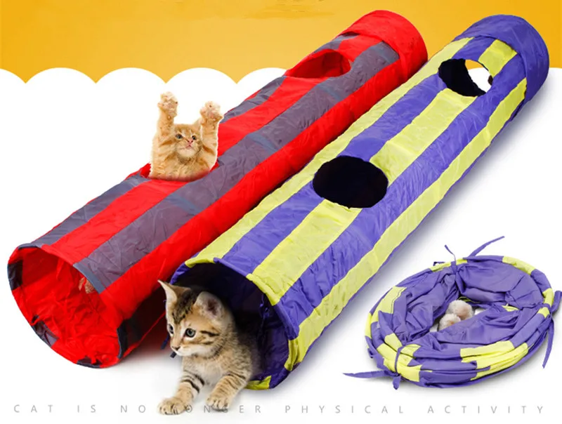Cat Toy Tunnel Interactive Fun Toy Pet Stripe Foldable Crinkle Kitten