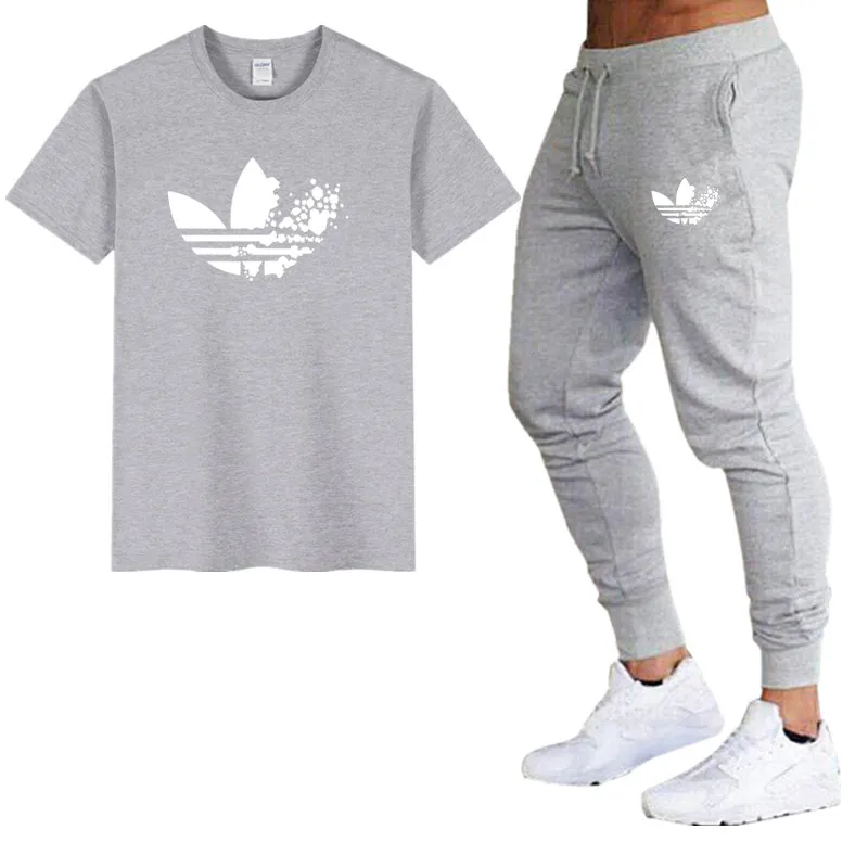 

New LOGO brand Men Sets T Shirt Mens Cotton T Shirts+Pants Summer Skateboard Casual Sets Boy Skate Tracksuit Gyms Fitness Sets
