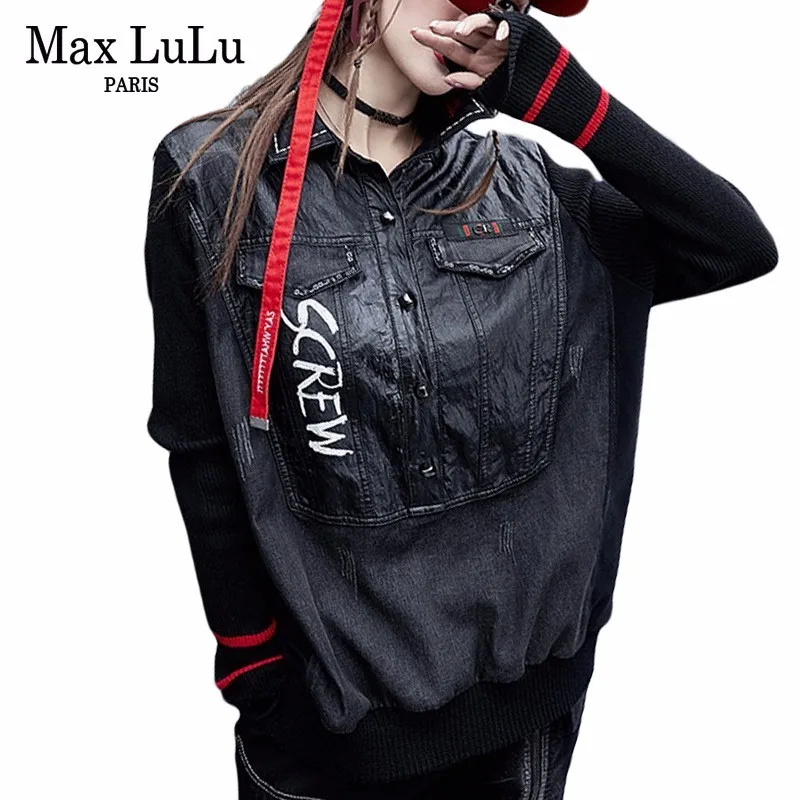 

Max LuLu 2018 Fashion Korean Knitted Clothes Girls Leather Cropped Top Tee Shirts Womens Denim T-shirt Vogue Woman Winter Tshirt