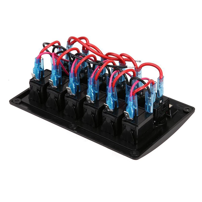 

6 Gang Rocker Switch Panel Circuit Breakers Charger 12V 24V for Boat Marine Red