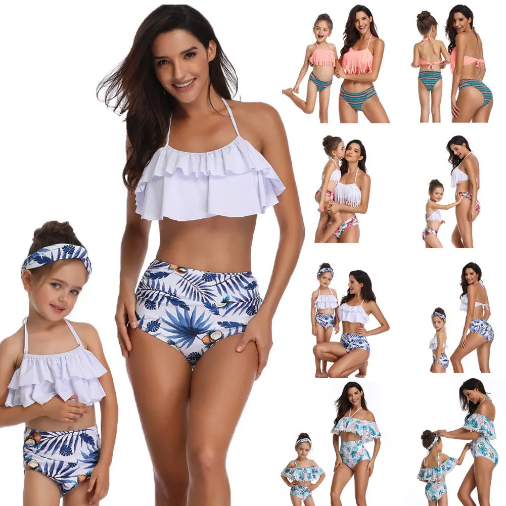 Семейные купальники для мамы и дочки, Женский танкини для девочек, комплект из двух предметов, купальный костюм, Пляжная праздничная одежда