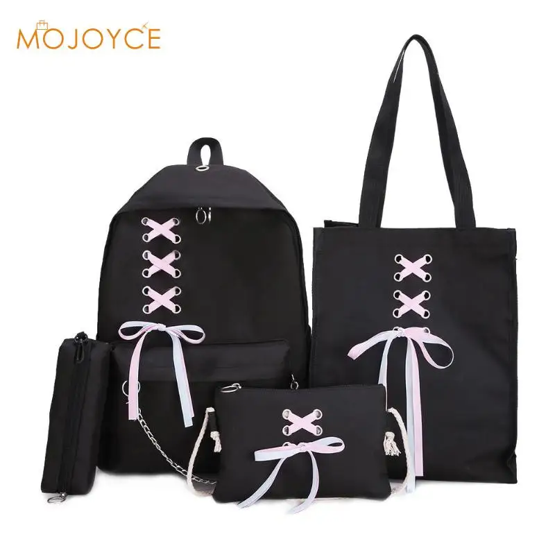 

4pcs/set New Bandage Chain Women Backpack Totes Lady Canvas Travel Shoulder Pen Bags Casual Student School Bags Mochila Feminina