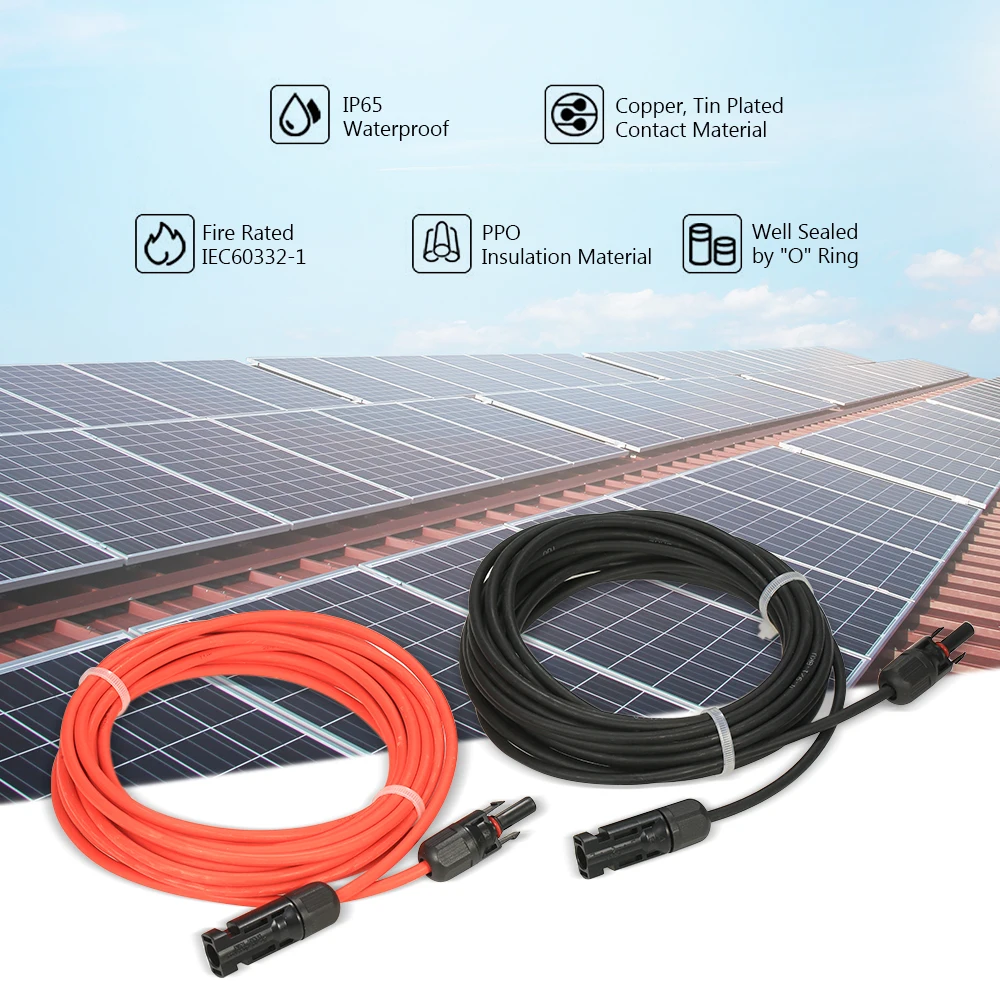 1 Pair 20 Feet Black 20 Feet Red 10AWG Solar Panel Extension Cable Wire with MC4