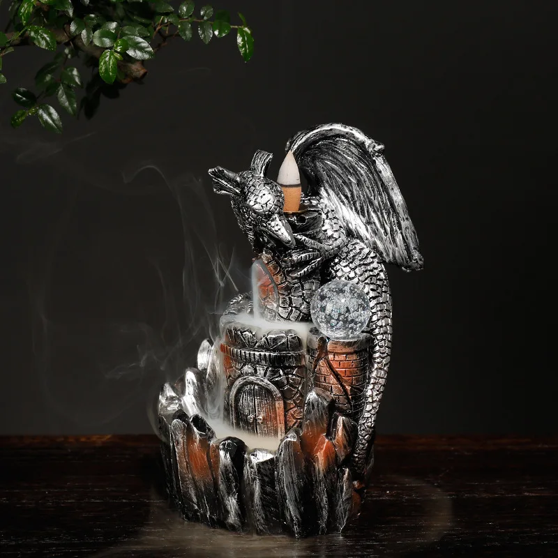 

Nordic Style Dragon Resin Smoke Waterfall Backflow Incense Burner Censer Decor Buddhist Temple Creative Home Decoration