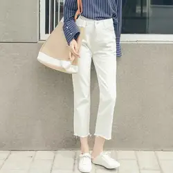Весенне-летние женские повседневные Прямые брюки свободные джинсы с высокой талией винтажные женские белые джинсовые брюки