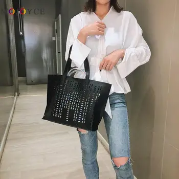 

2pcs/set Hollow Out Laser Leather Shoulder Bag Handbag Women Totes New Fashion Female Top-handle Bag