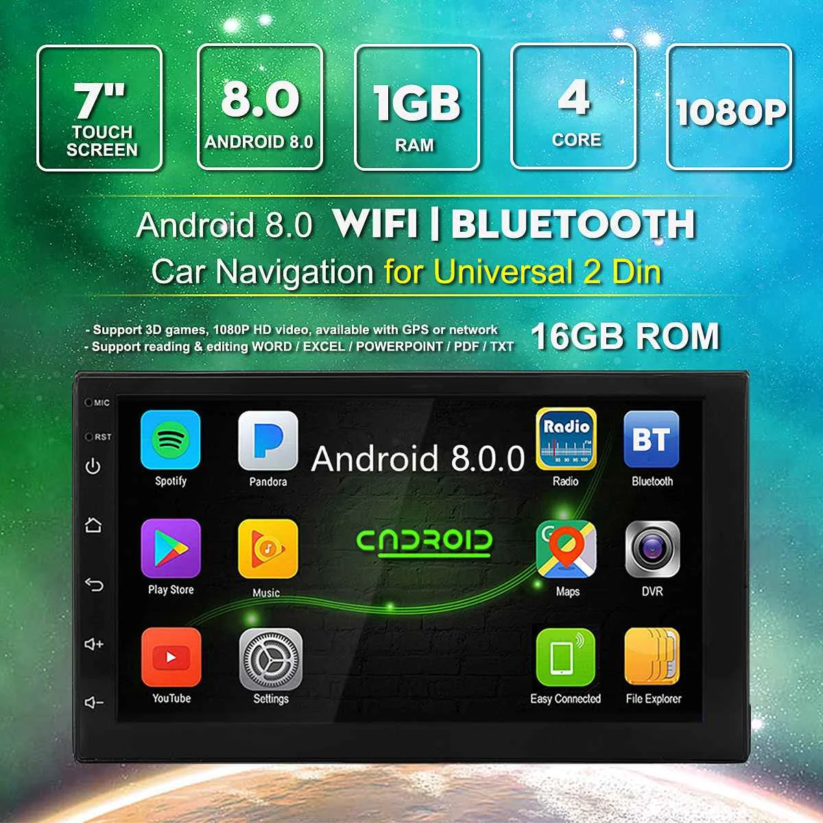 

7'' Android 8.1 WiFi 2Din Car Radio Stereo GPS Multimedia MP5 Player +Microphone
