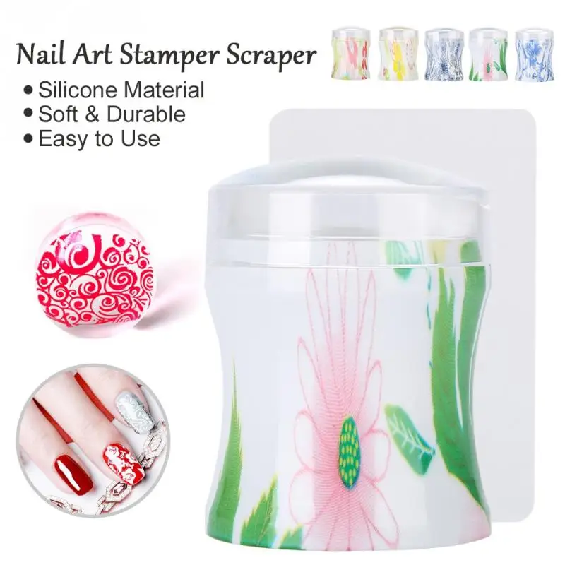 

5 Colors Silicone Jelly Nail Art Polish Transfer Stamper Stamp Stamping With Scraper Template Print Manicure Tools Decoration