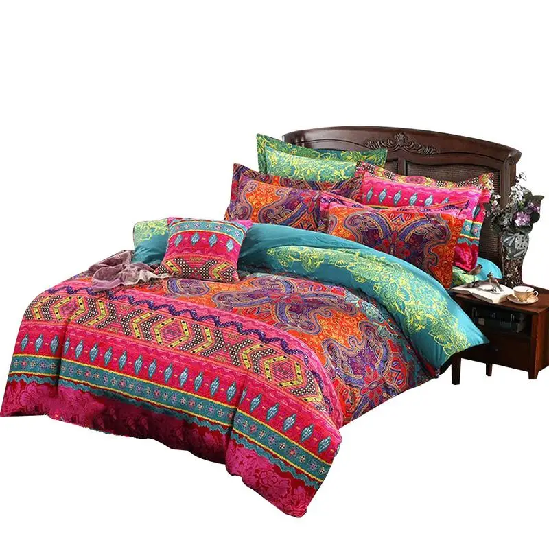 

4Pcs Bohemian Style Striped Duvet Quilt Cover Sheet Pillowcase Patchwork Bedspread Set Polyester Modern Style Bed Supplies Sets