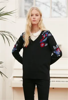 

2019 Spring France Elegant Women Thin Sweater Pullover Designer Runway Bird Floral Embroidery Female Knit Jumper Clothing