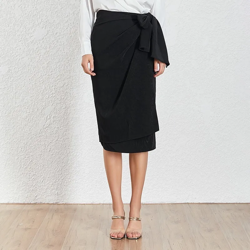 TWOTWINSTYLE летняя Однотонная юбка для женщин с высокой талией и рюшами, асимметричная юбка миди с асимметричным подолом, женская модная одежда