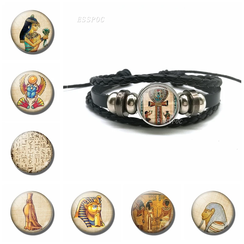 Египетский Анкх крест браслет винтажный Древний Египет Anubis Scarab Goddess черный