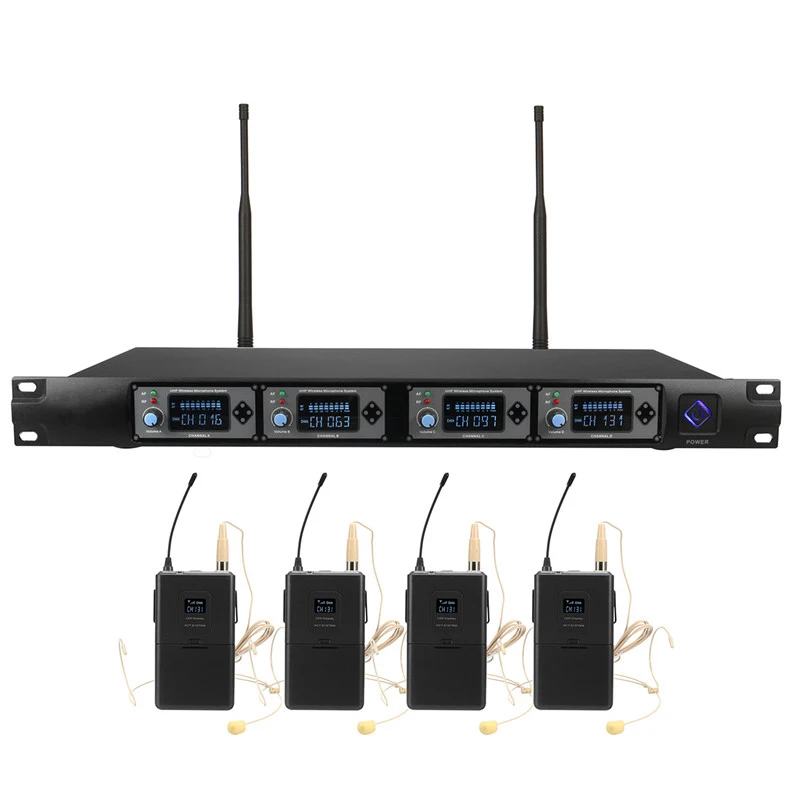 LEORY U-F4000D UHF الكاريوكي ميكروفون لاسلكي نظام مع 4 Bodypack الديناميكي الارسال ميكروفون مؤتمر 4 قنوات جديد