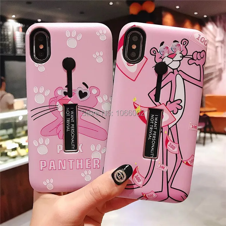 Cute Pink Panther Glasses Panther Paw Cases for iPhone XS Max XR XS X 7