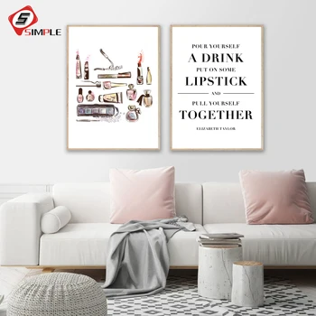 

Makeup Quote Canvas Art Prints Lipsticks Perfume Posters Canvas Painting Calligraphy Wall Pictures Dressing Room Lady Art Decor