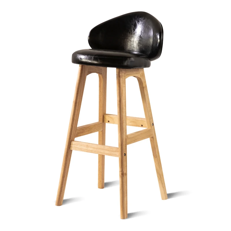 

Modern Simple PU Bar Chair Household Multi-function Balcony High Stool with Backrest Wooden Stable Safe Front Desk Bar Stool