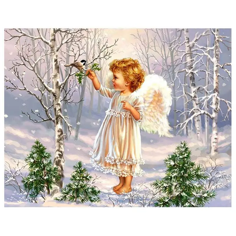 

DIY 5D Diamond Painting Embroidery Snow Angel Feeding Birds Cross Stitch Tools Set Tool Decoration