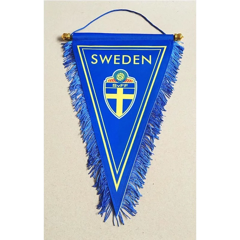 

2018 Football World Cup Sweden National Football 35cm*25cm Size Double Sides Decoration Christmas Three Corner Flag Banner