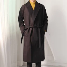 Зима, корейский стиль, мужской пояс, шерсть, пальто, ветровка, свободный, кашемир, длинный, хлопок, ватник, одежда, куртки