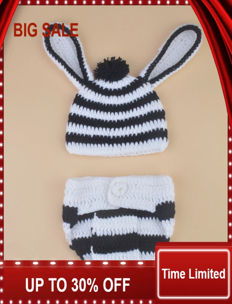 

New Crochet Baby Boy zebra Hat&Diaper Set Knitted Infant Baby Costume Photography Props 1set