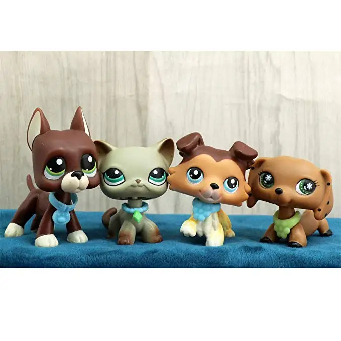 

Pets Lot 4pcs, Short Hair Cat #391，Dachshund #079，Collie #58，Great Dane #1519 with Accessories Collars Best Gift for Kids