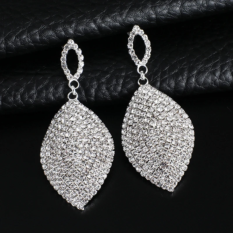 

New Bridal Long Silver Color Dangle Earrings Sparkling full Rhinestone Crystal Wedding Jewelry For Women Accessory Gift E615