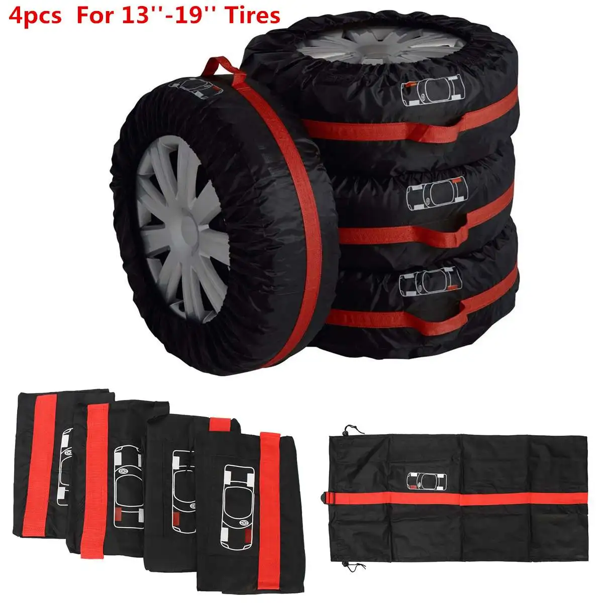 

Car Spare Tire Wheel Protection Cover Storage Bag Vehicle Automobile Tire Accessories Protector for Summer Winter 4pcs Black