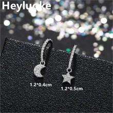 Petites boucles d'oreilles tibétaines argentées pour femmes, bijoux de luxe en forme de lune et d'étoile, Style coréen