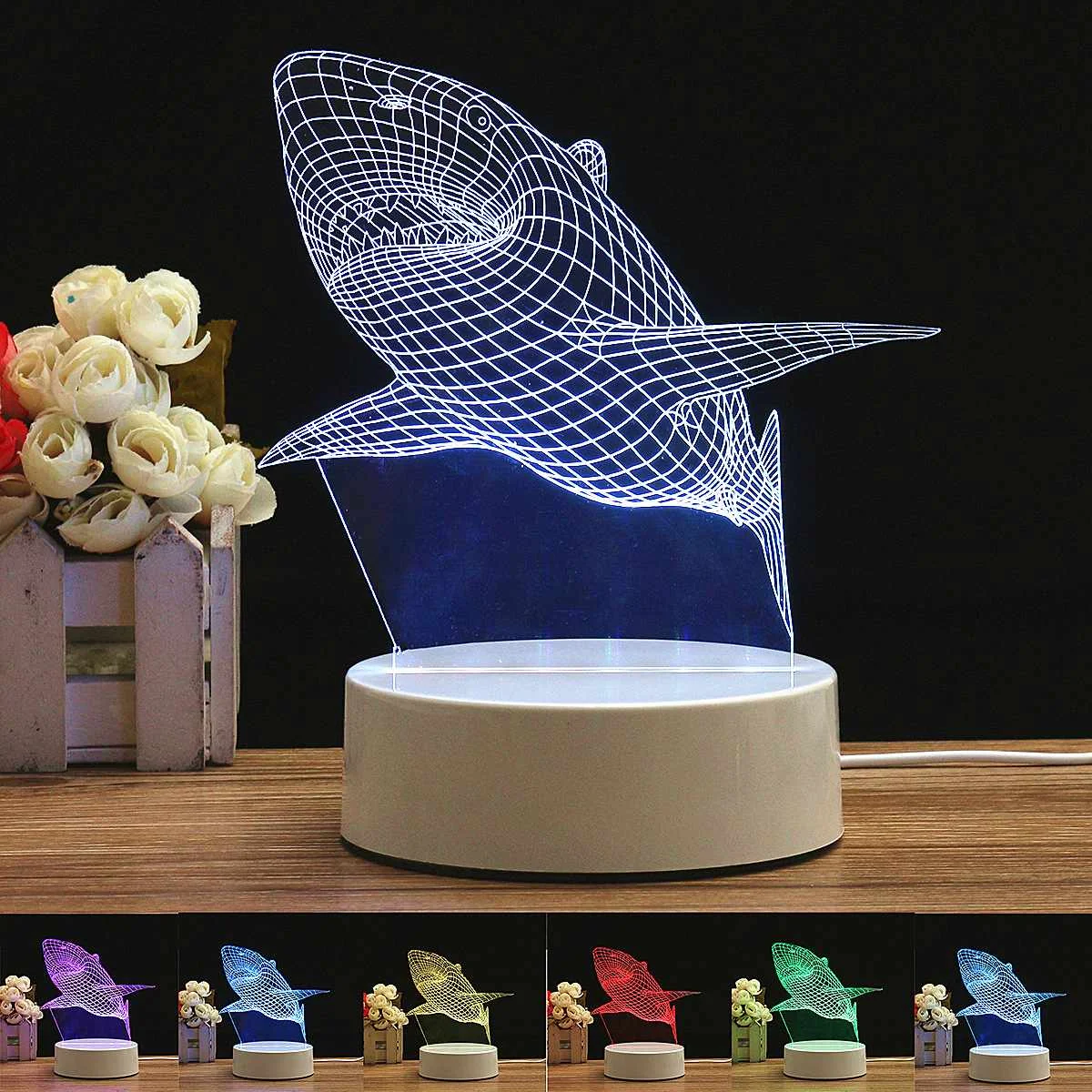 

3D LED Shark Night Light 7 Color Illusion Remote Control Colorful Touches Table Lamp Creative-Gift Decoration Crafts Night Light