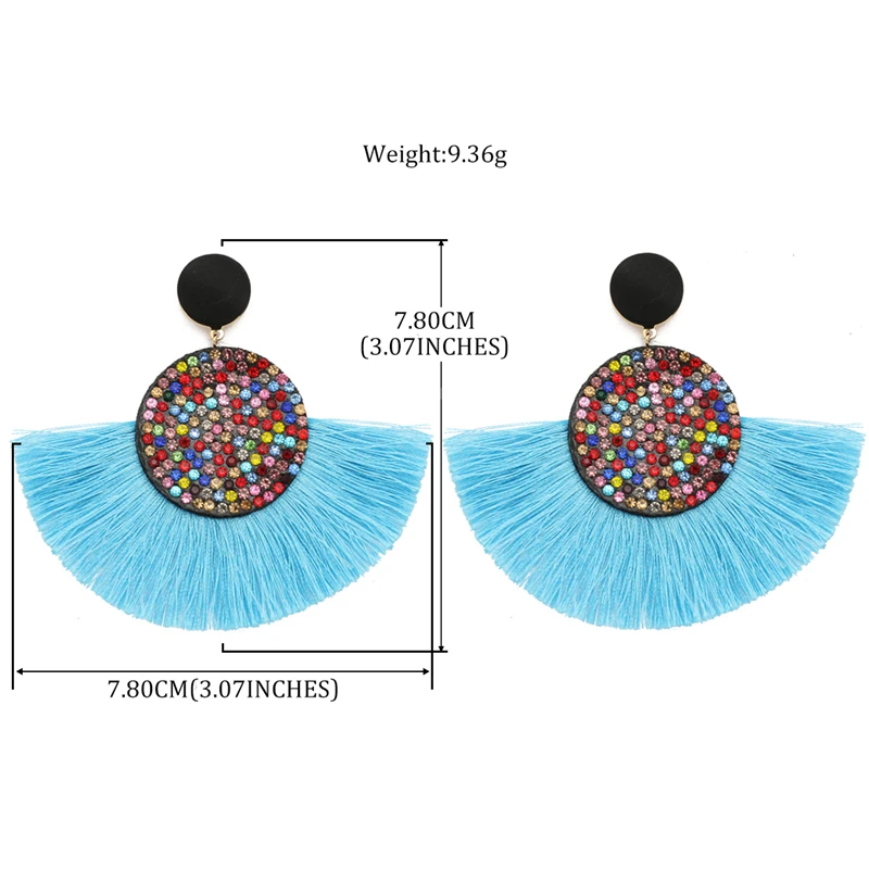 Bohemian luxury fan-shaped earrings 2019 exaggerated large geometric tassel pendant dangler handmade crystal woman's earrings