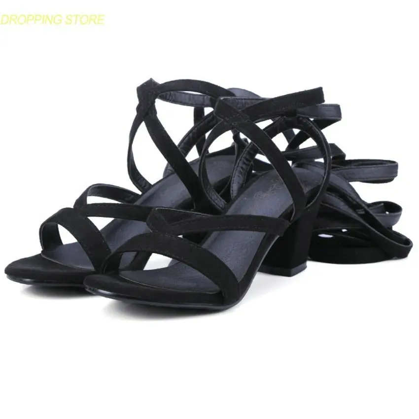 

New 2019 Women Lace Up Straps Knee High Gladiator Sandals Open Toe High Heels Summer Party Pumps Casual Shoes
