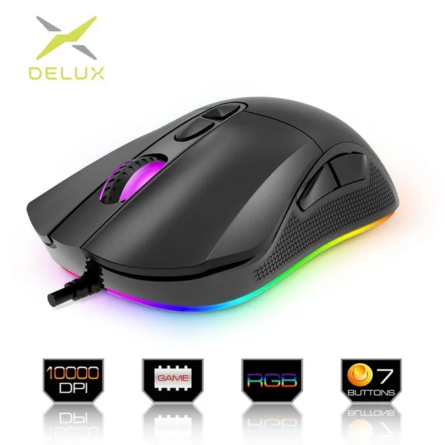 Best Price Delux M626 Ergonomic Wired USB Gaming Mouse 7 Buttons 10000DPI RGB Backlight Metal Bottom Game Mice For LOL dota PC laptop Gamer