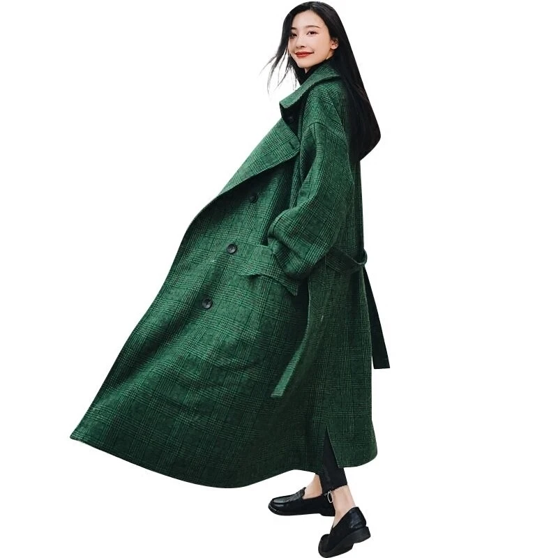 

Winter Wool Blend Coat 2018 Fashion Mujer Womens Autumn Long Woolen Parka Overcoat Outwear Double Breasted Loose Cardigan PJ215