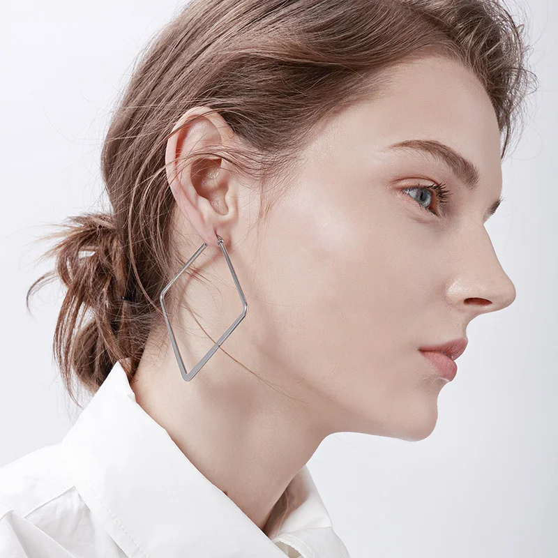 

Vnox Chic Square Rhombus Big Hoop Earrings For Women Stainless Steel Silver Oversized Geometry Party Street Wear Brincos