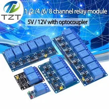 Módulo do relé do canal de tzt 5v 1 2 4 6 8 com optoacoplador. Relé de saída 1 /2 /4 /6 / 8 vias relé módulo 12v para arduino azul