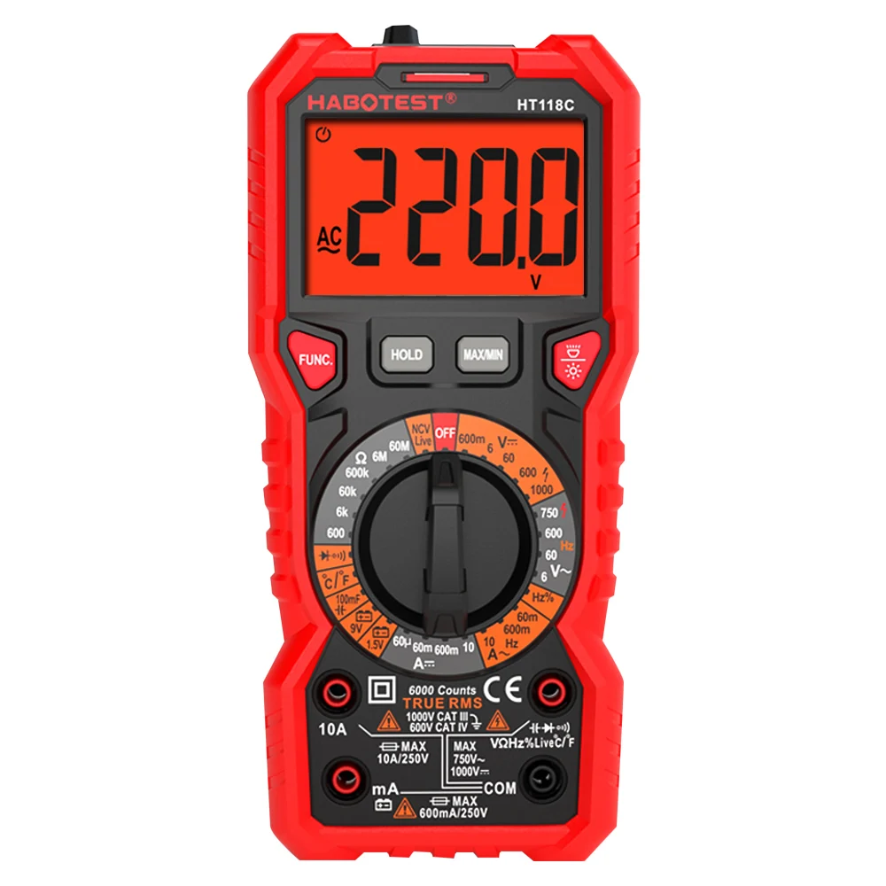 HABOTEST HT118C Цифровой мультиметр Авто Диапазон мульти метр 6000 отсчетов истинное RMS