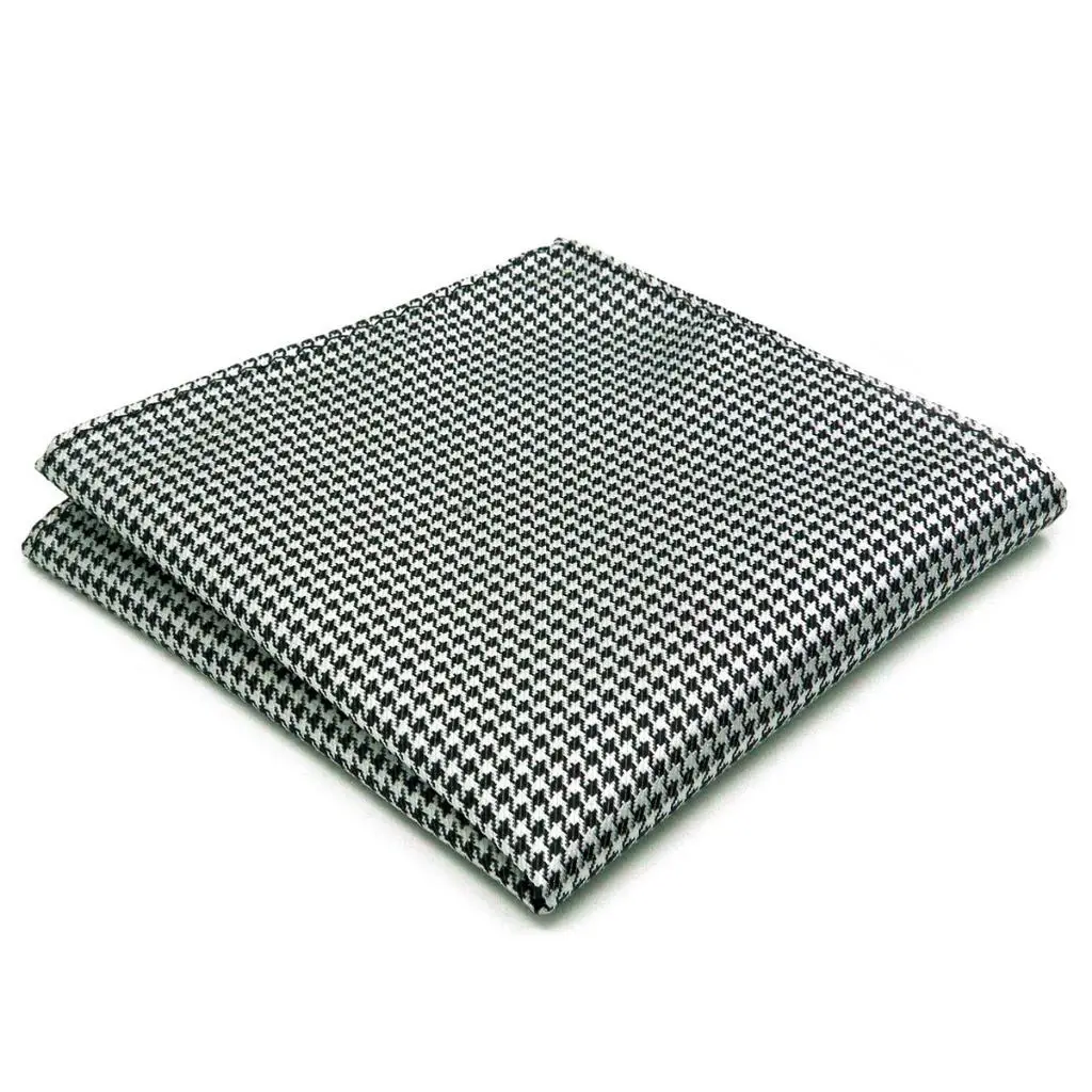 

JH20 Mens Pocket Square Houndstooth White Black Classic Hanky Silk Fashion Dress