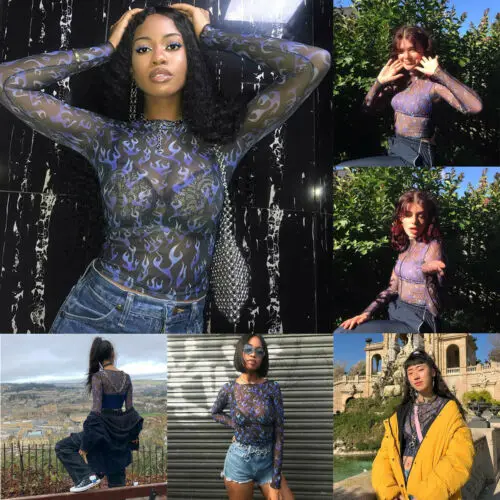 

Summer Women T-shirts 2019 New Women Mesh Sheer Long Sleeve O-neck T-shirts Sexy Transparent Short T-Shirt