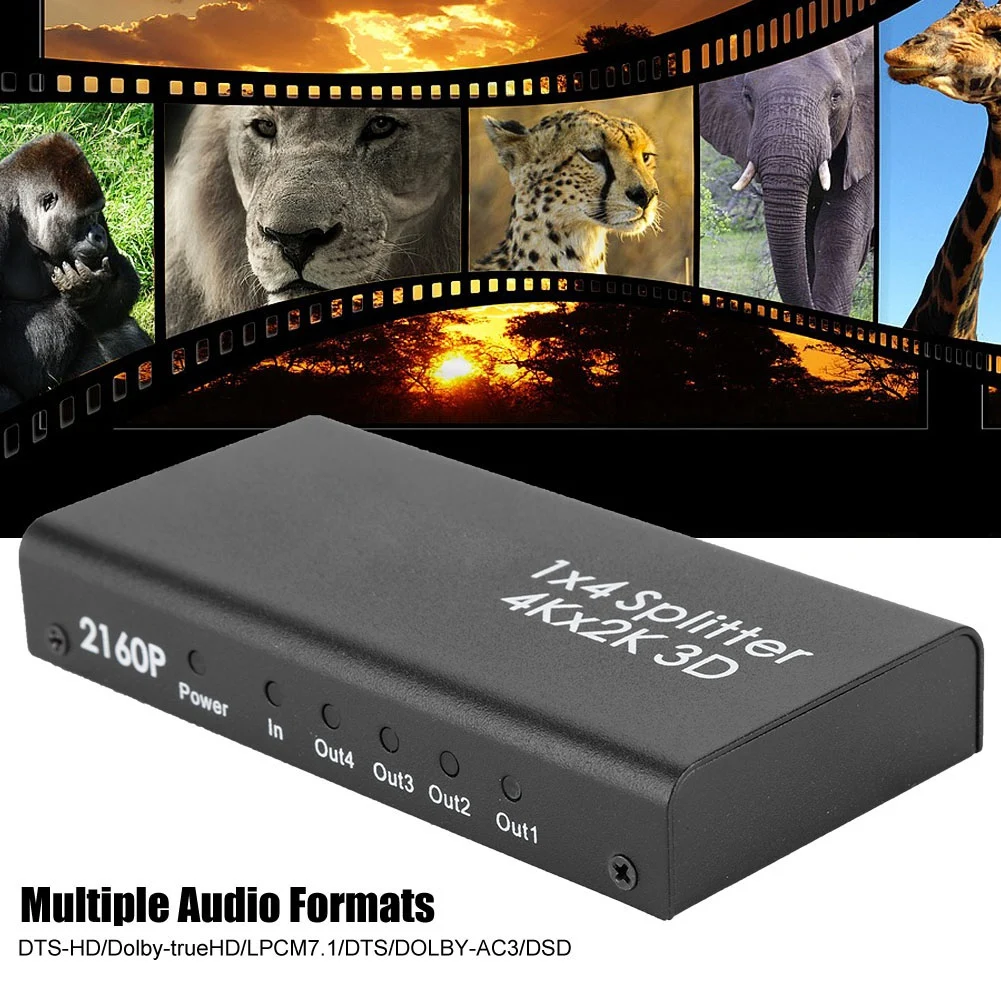 

1x4 HDMI Splitter Coverter US Plug 110-240V Support 4K*2K 3D Repeater HDMI 2.0 Cable Amplifier Box Hub Free Shipping