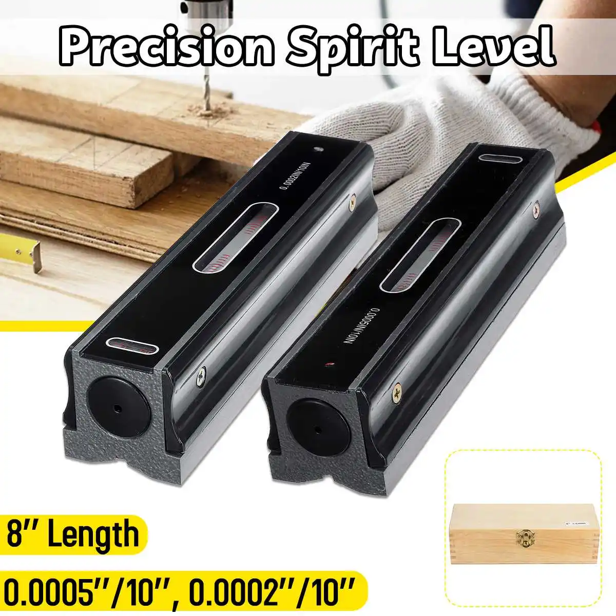

8'' High Precisio Level Bar Inspection Block Machinist Accuracy 0.0005"/10" or 0.0002''/10" Bar Spirit Level Meter Mechanic