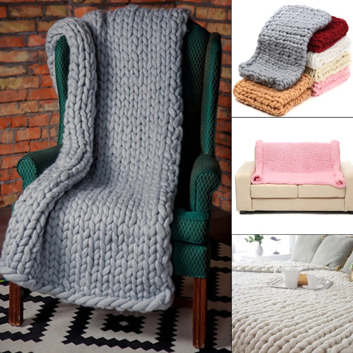 Buy Chunky Thick Yarn Knitting Throw Sofa Cover