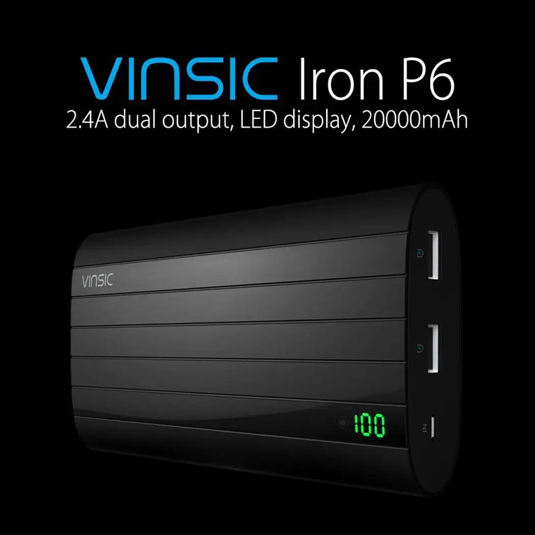 VINSIC 18650 Power Bank 20000 мАч быстрое зарядное устройство для мобильного телефона внешний